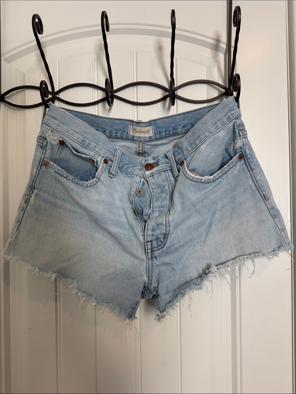 Madewell Faded Light Blue Denim Cutoff Shorts with Frayed Hem